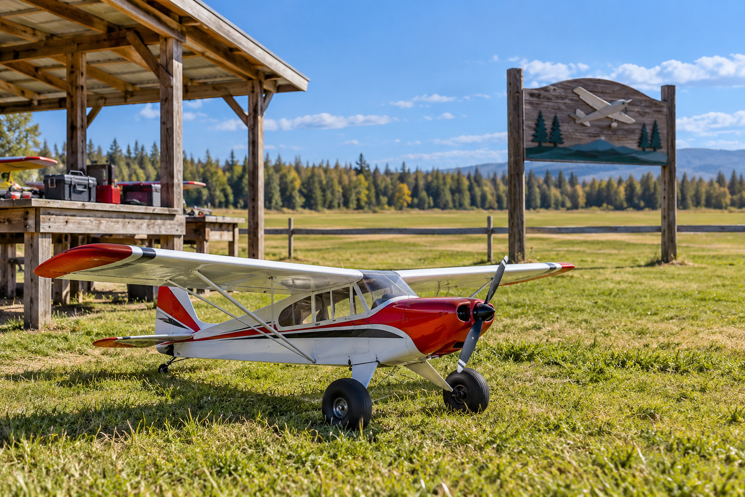 RC airplane at a rural model flying club field